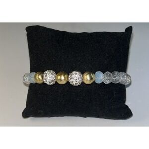 Bracelet Victoria Lynn Clear Crystal Bead Stretch Gold Tone Pave Sparkle Glam‎